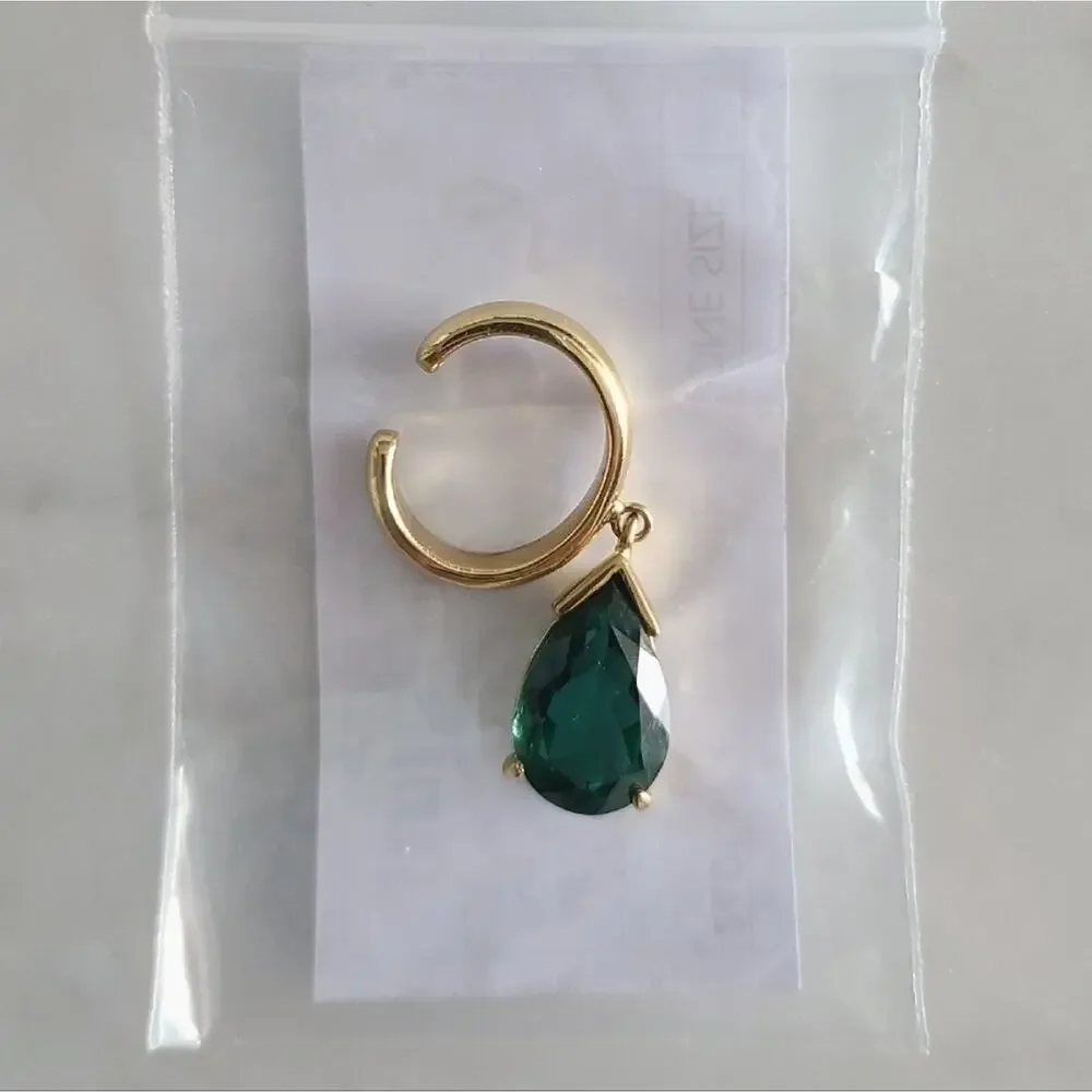 Cornelia Webb 24K Gold Plated Quartz Ear Cuff Single Earring Emerald Green NWT